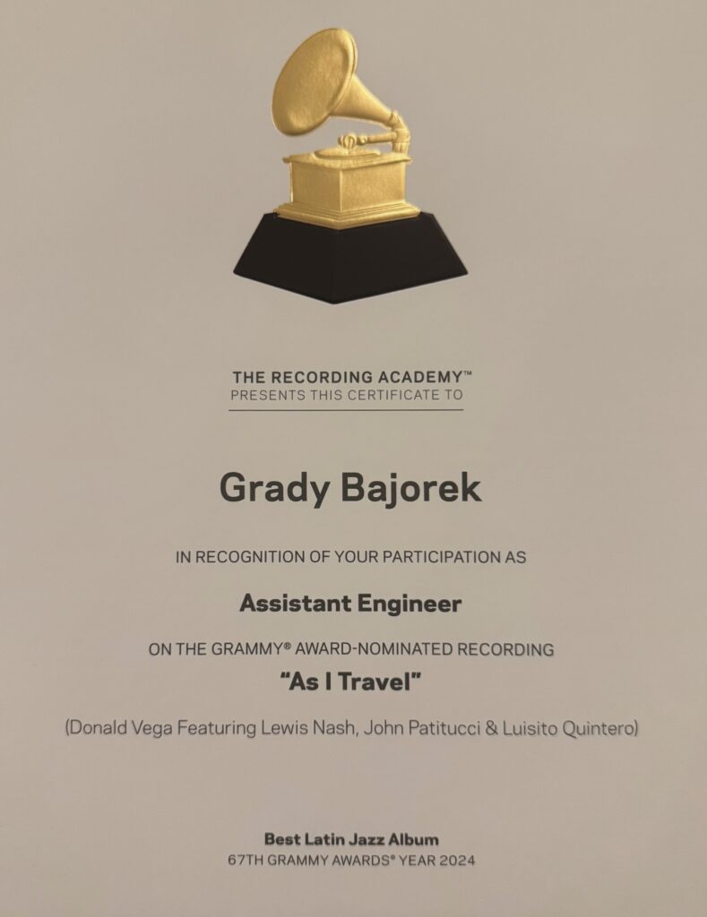Grady Bajorek Grammy Engineer